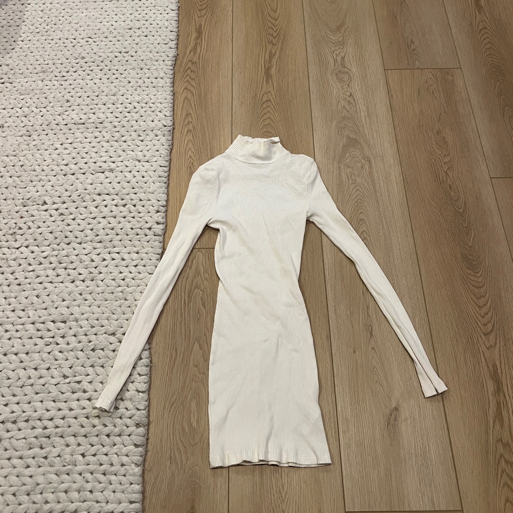 White Turtleneck Dress Ribbed
